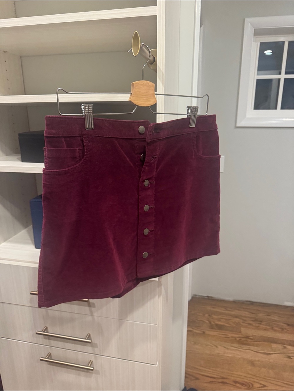 Button-Front Burgundy Corduroy Mini Skirt